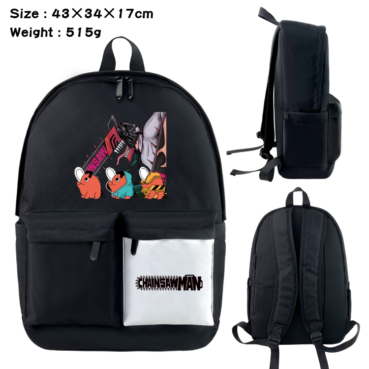 chainsaw man  Anime Black and White Double Spell Waterproof Nylon Backpack 43X34X17CM