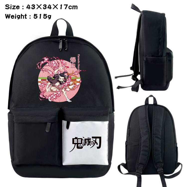 Demon Slayer Kimets Anime Black and White Double Spell Waterproof Nylon Backpack 43X34X17CM