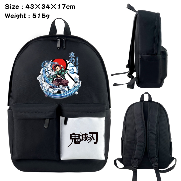 Demon Slayer Kimets Anime Black and White Double Spell Waterproof Nylon Backpack 43X34X17CM