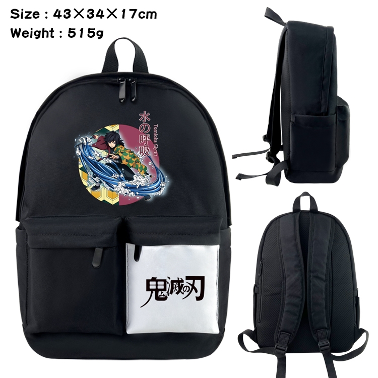 Demon Slayer Kimets Anime Black and White Double Spell Waterproof Nylon Backpack 43X34X17CM