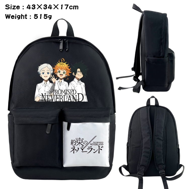 The Promised Neverla Anime Black and White Double Spell Waterproof Nylon Backpack 43X34X17CM