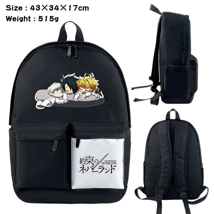 The Promised Neverla Anime Black and White Double Spell Waterproof Nylon Backpack 43X34X17CM