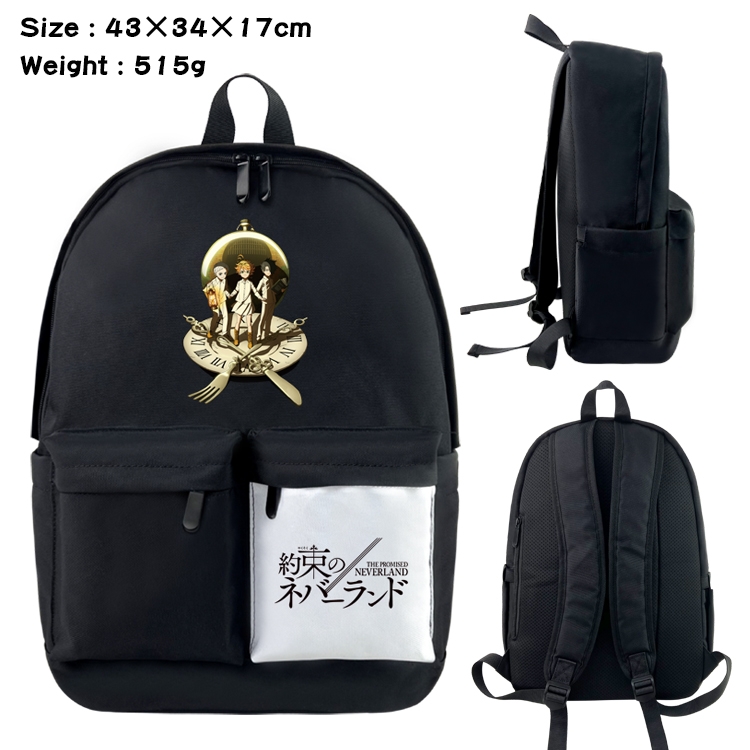 The Promised Neverla Anime Black and White Double Spell Waterproof Nylon Backpack 43X34X17CM