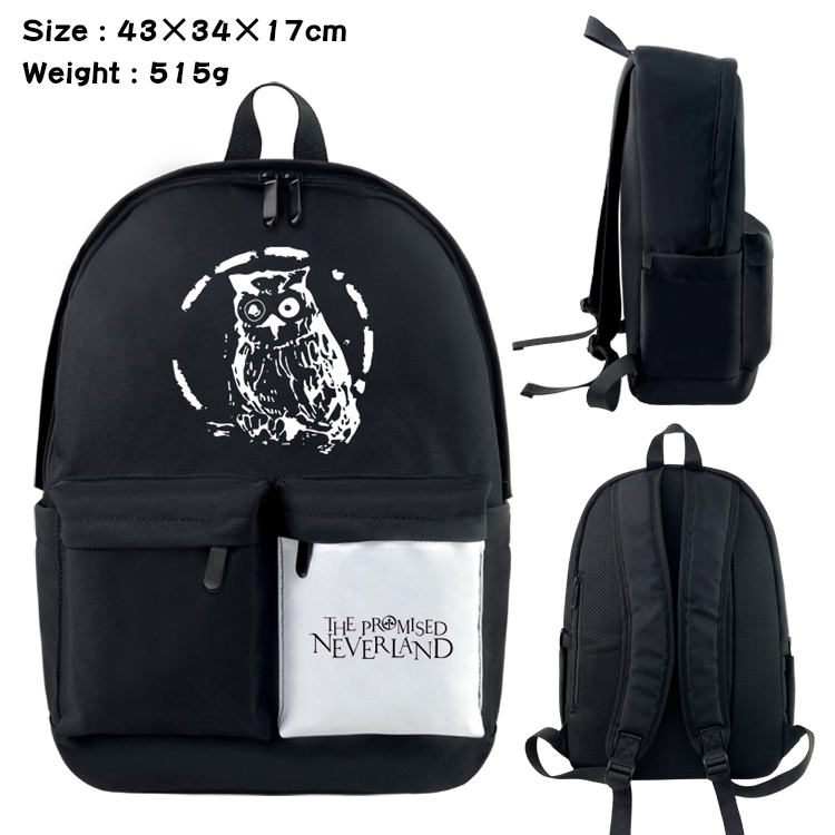 The Promised Neverla Anime Black and White Double Spell Waterproof Nylon Backpack 43X34X17CM