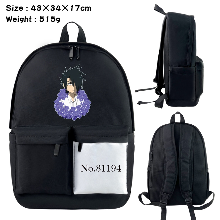 The Promised Neverla Anime Black and White Double Spell Waterproof Nylon Backpack 43X34X17CM