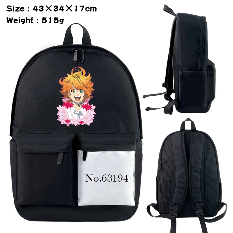 The Promised Neverla Anime Black and White Double Spell Waterproof Nylon Backpack 43X34X17CM