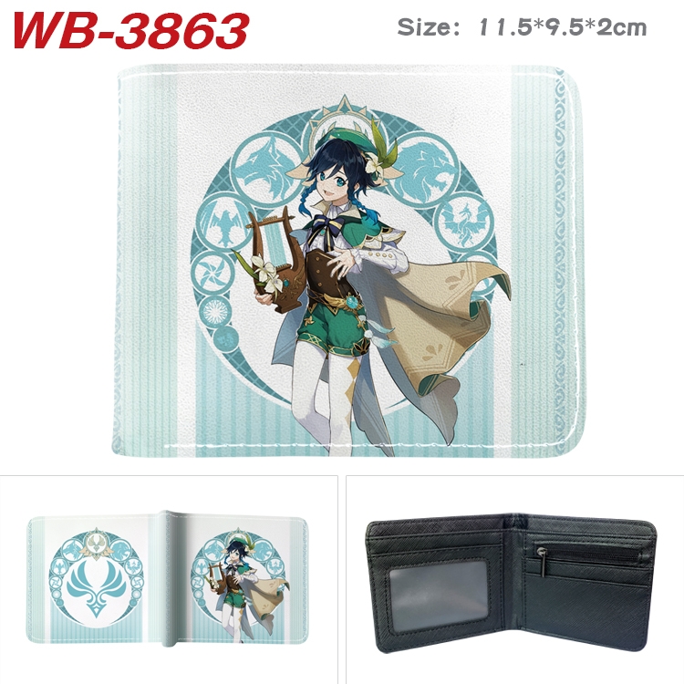 Genshin Impact Anime color book two-fold leather wallet 11.5X9.5CM WB-3863A