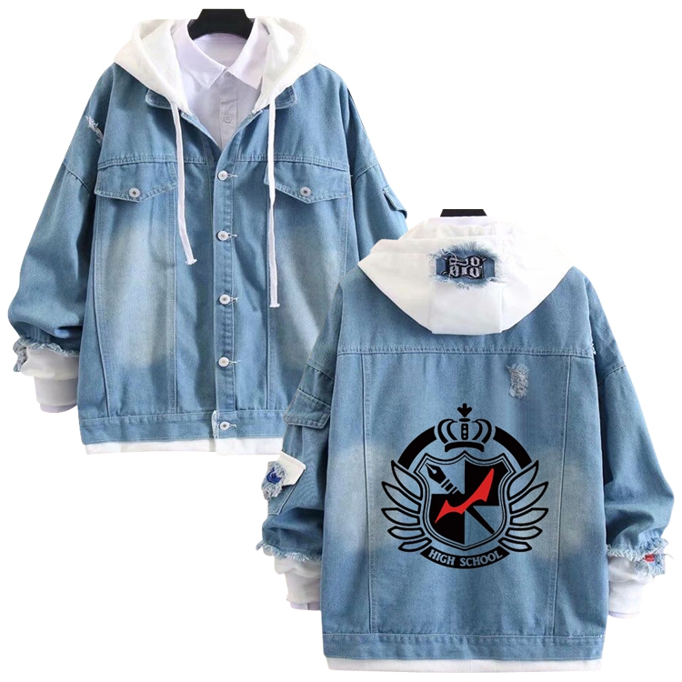 Dangan-Ronpa anime stitching denim jacket top sweater from S to 4XL