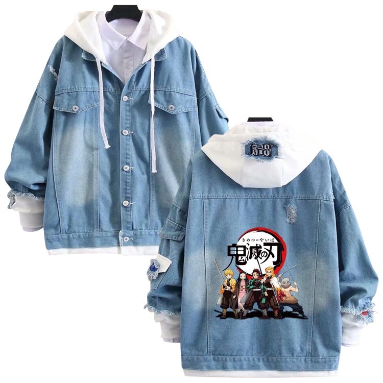 Demon Slayer Kimets anime stitching denim jacket top sweater from S to 4XL