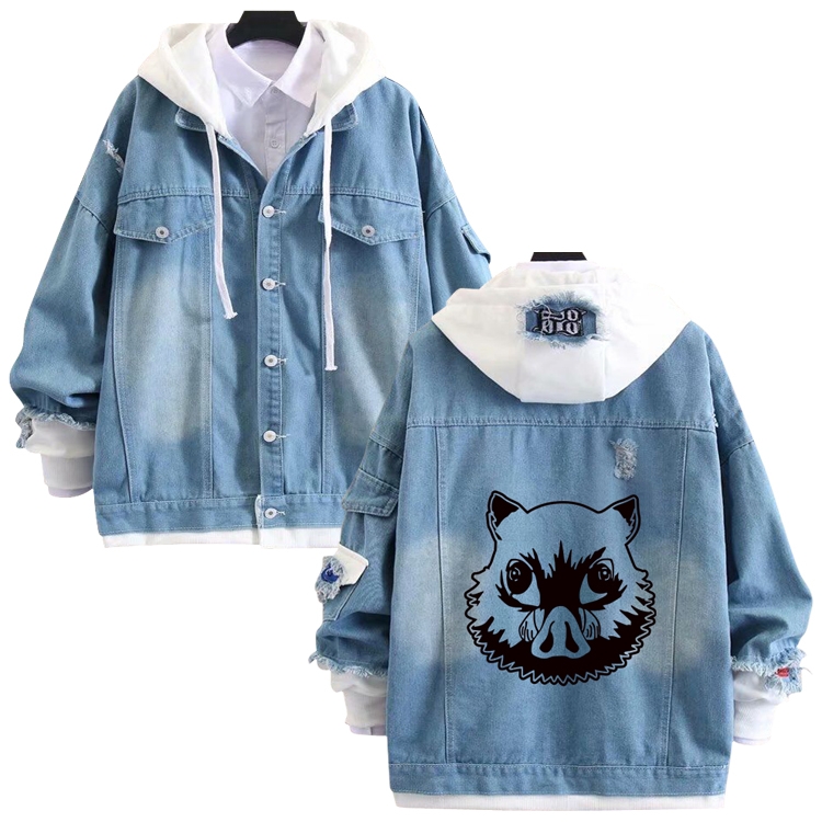 Demon Slayer Kimets anime stitching denim jacket top sweater from S to 4XL