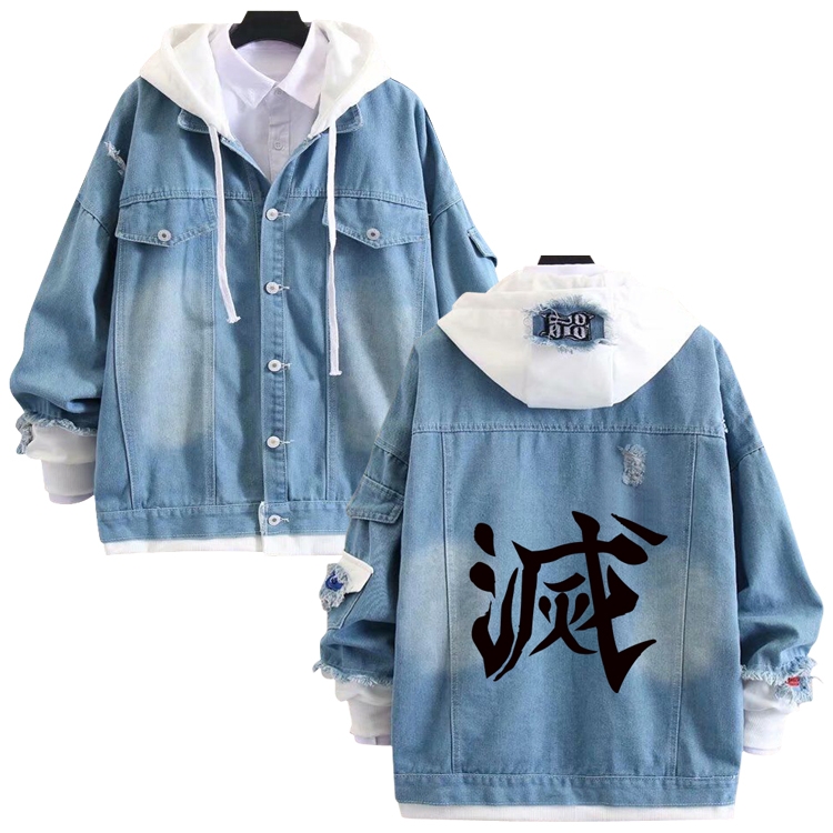 Demon Slayer Kimets anime stitching denim jacket top sweater from S to 4XL