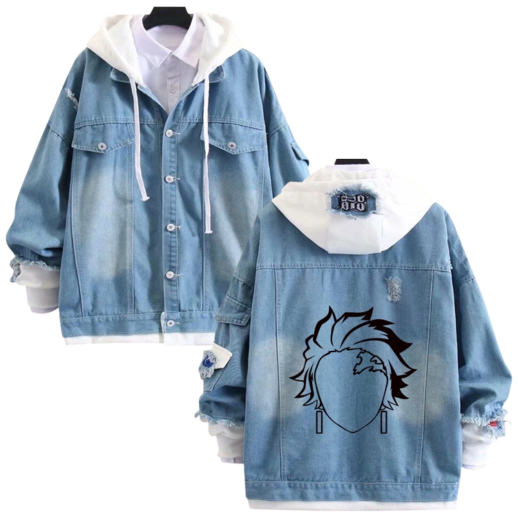 Demon Slayer Kimets anime stitching denim jacket top sweater from S to 4XL