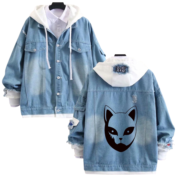 Demon Slayer Kimets anime stitching denim jacket top sweater from S to 4XL