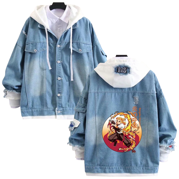 Demon Slayer Kimets anime stitching denim jacket top sweater from S to 4XL