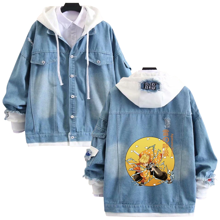 Demon Slayer Kimets anime stitching denim jacket top sweater from S to 4XL