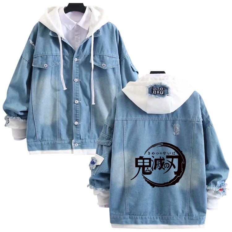 Demon Slayer Kimets anime stitching denim jacket top sweater from S to 4XL