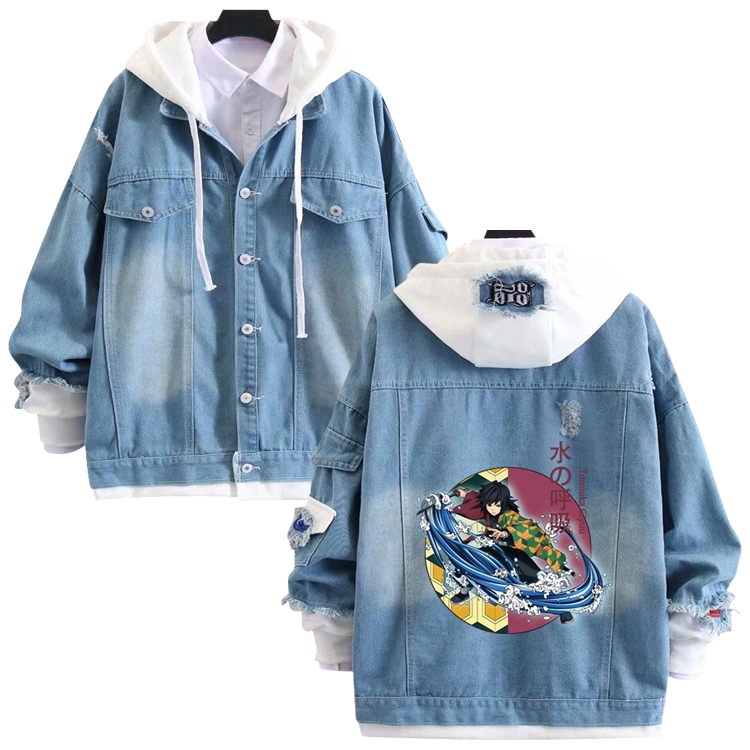 Demon Slayer Kimets anime stitching denim jacket top sweater from S to 4XL