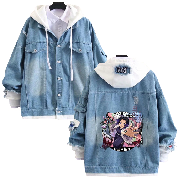 Demon Slayer Kimets anime stitching denim jacket top sweater from S to 4XL