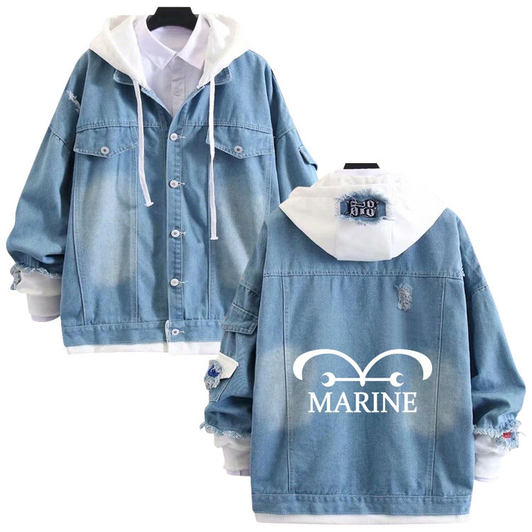 One Piece anime stitching denim jacket top sweater from S to 4XL