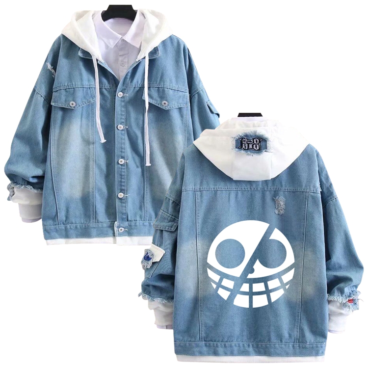 One Piece anime stitching denim jacket top sweater from S to 4XL