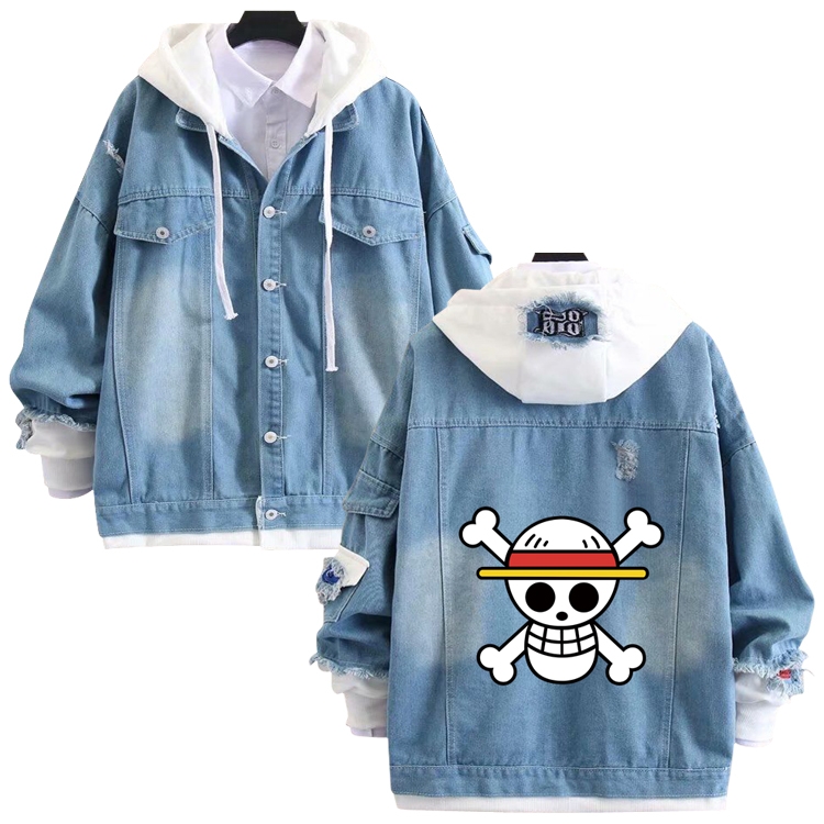 One Piece anime stitching denim jacket top sweater from S to 4XL