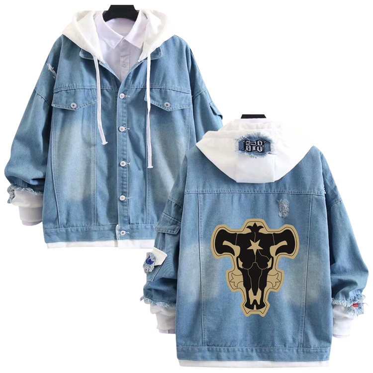 Black Clover anime stitching denim jacket top sweater from S to 4XL