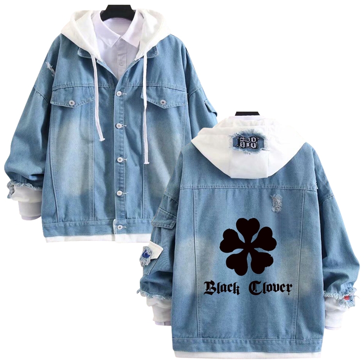 Black Clover anime stitching denim jacket top sweater from S to 4XL