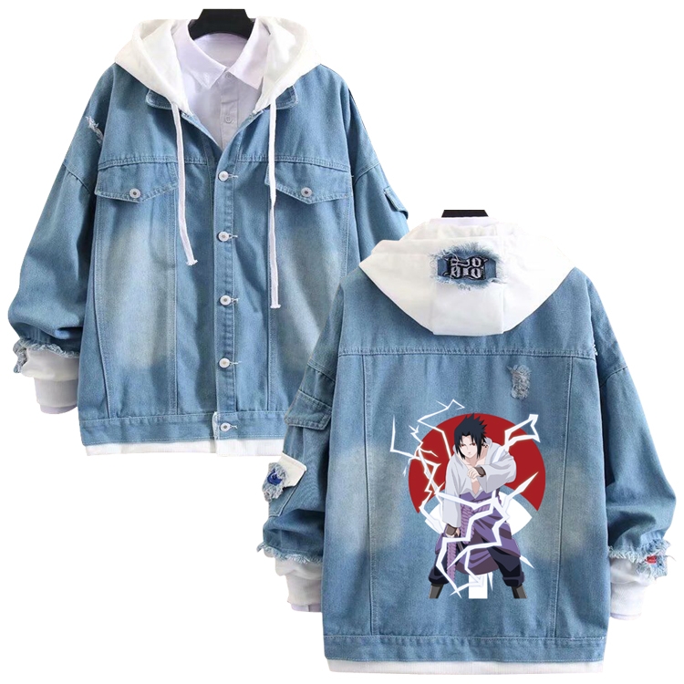 Naruto anime stitching denim jacket top sweater from S to 4XL