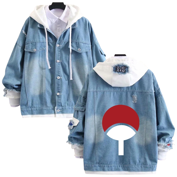 Naruto anime stitching denim jacket top sweater from S to 4XL