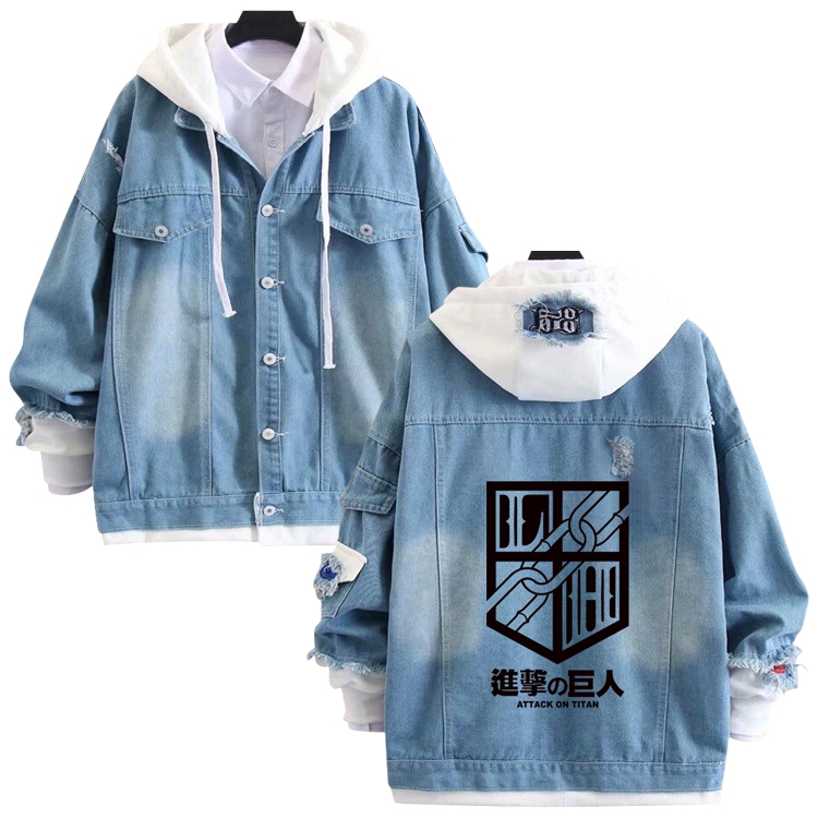 Shingeki no Kyojin anime stitching denim jacket top sweater from S to 4XL