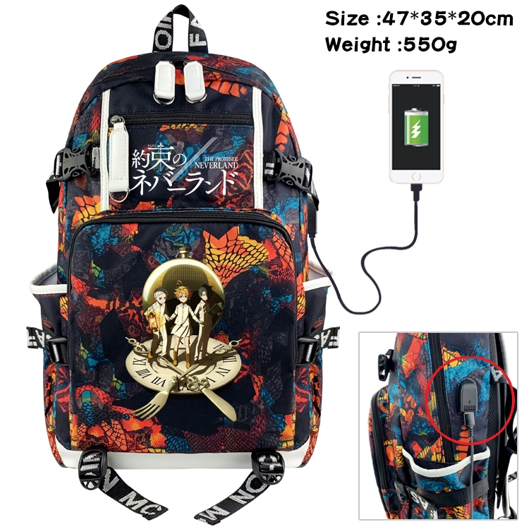 The Promised Neverla Anime Digital Printing Camouflage Trend Large Backpack 47X35X20CM