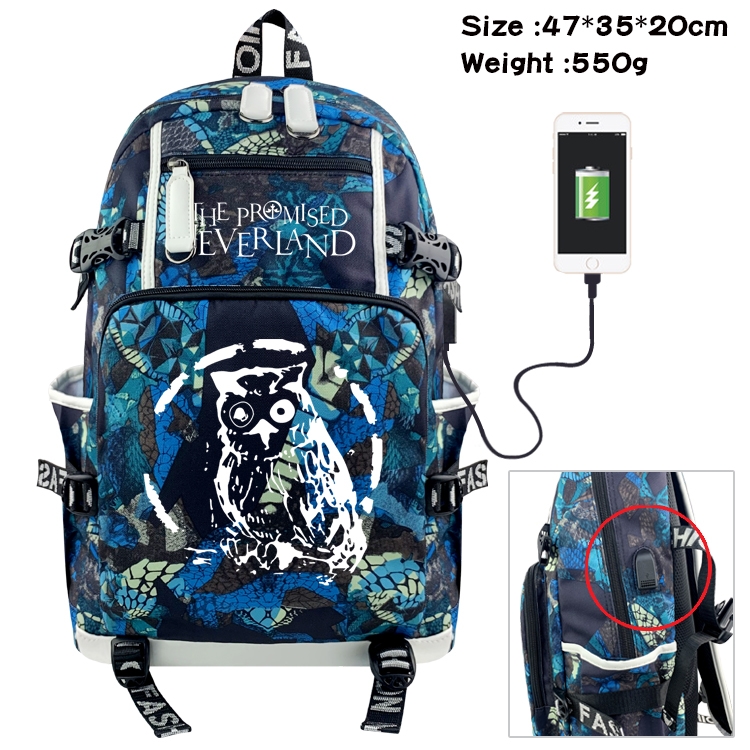 The Promised Neverla Anime Digital Printing Camouflage Trend Large Backpack 47X35X20CM