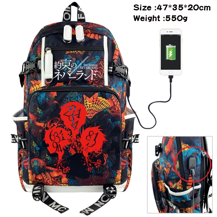 The Promised Neverla Anime Digital Printing Camouflage Trend Large Backpack 47X35X20CM