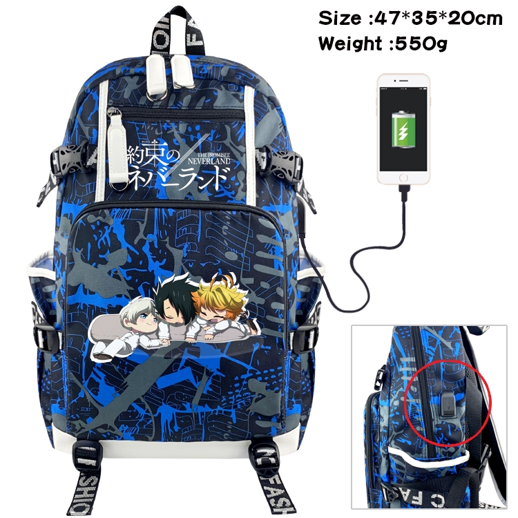 The Promised Neverla Anime Digital Printing Camouflage Trend Large Backpack 47X35X20CM