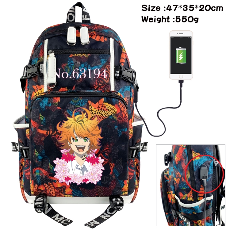 The Promised Neverla Anime Digital Printing Camouflage Trend Large Backpack 47X35X20CM