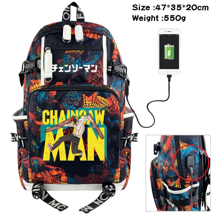 chainsaw man Anime digital printing camouflage trend backpack school bag 47X35X20CM