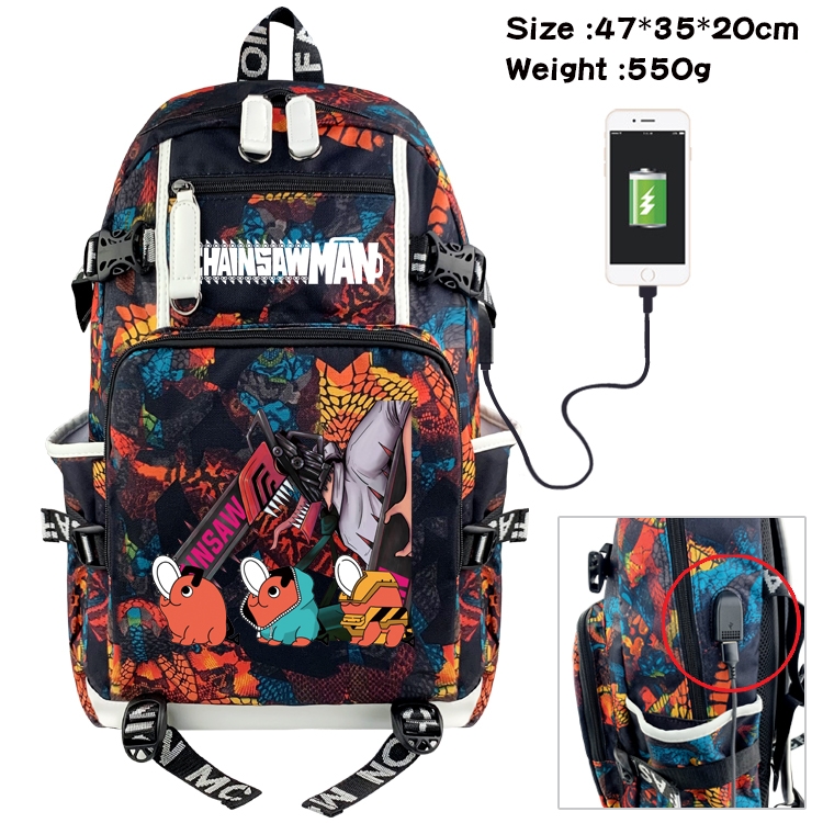 chainsaw man Anime digital printing camouflage trend backpack school bag 47X35X20CM