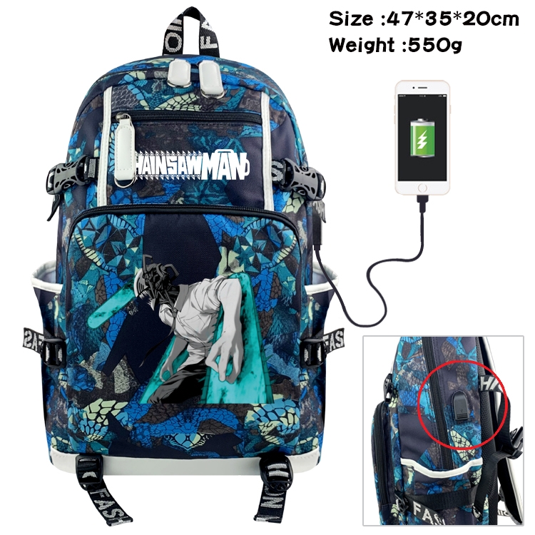 chainsaw man Anime digital printing camouflage trend backpack school bag 47X35X20CM