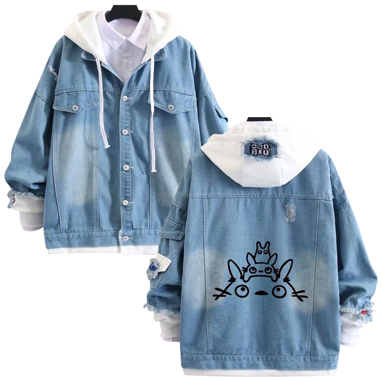 TOTORO anime stitching denim jacket top sweater from S to 4XL