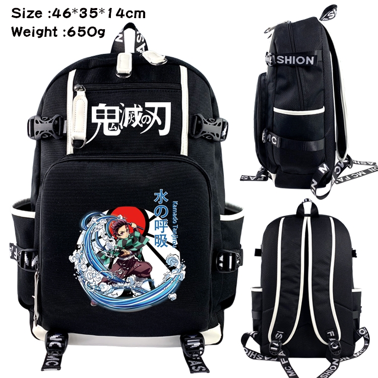 Demon Slayer Kimets Anime Data USB Backpack Cartoon Printing Student Backpack 46X35X14CM