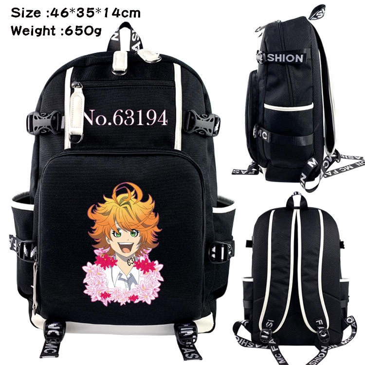 The Promised Neverla Anime Data USB Backpack Cartoon Printing Student Backpack 46X35X14CM