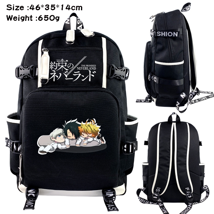 The Promised Neverla Anime Data USB Backpack Cartoon Printing Student Backpack 46X35X14CM