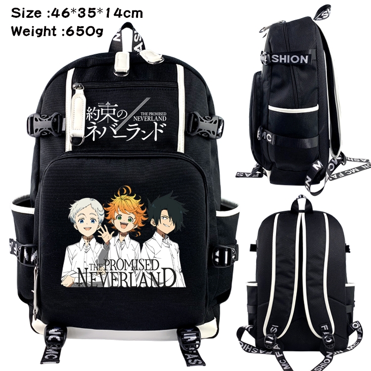 The Promised Neverla Anime Data USB Backpack Cartoon Printing Student Backpack 46X35X14CM