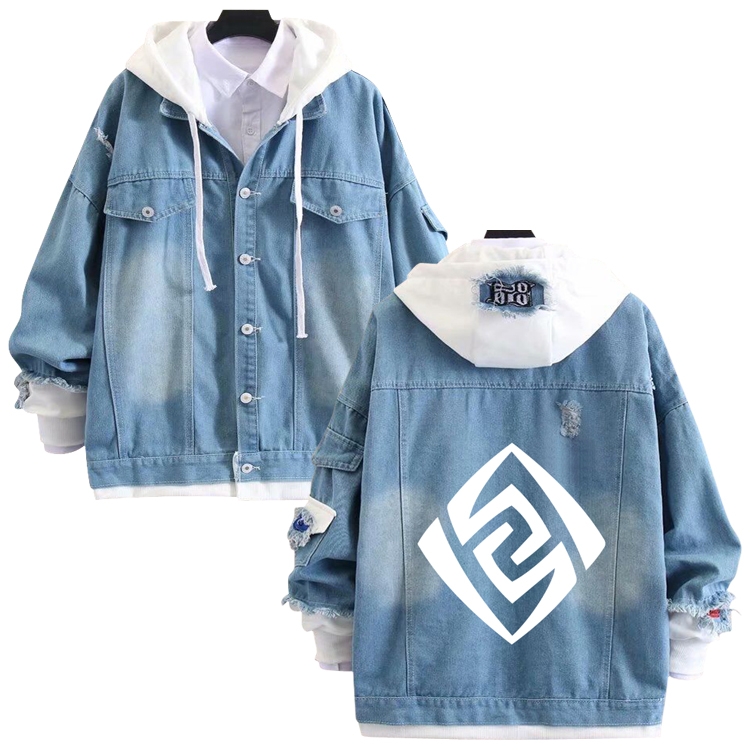 Genshin Impact  anime stitching denim jacket top sweater from S to 4XL