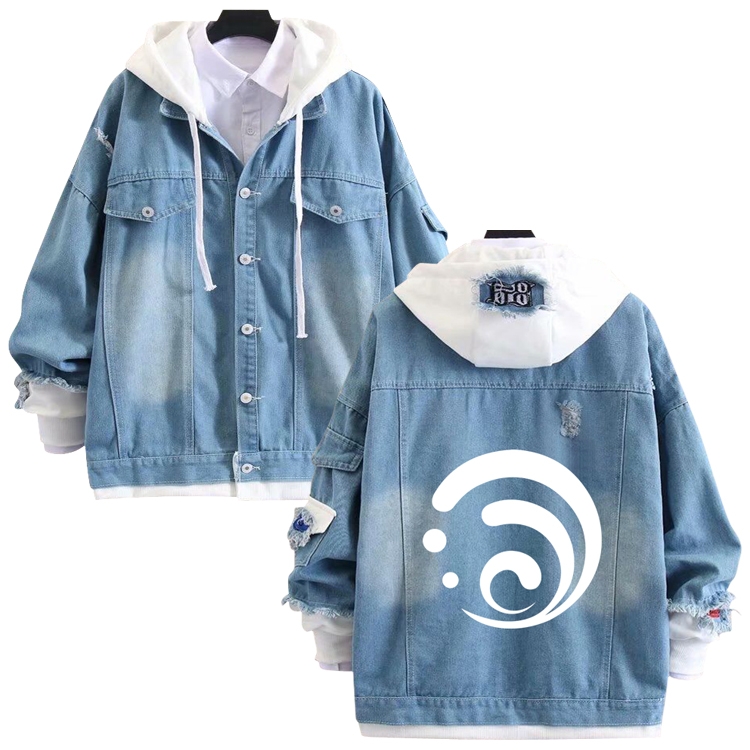 Genshin Impact  anime stitching denim jacket top sweater from S to 4XL