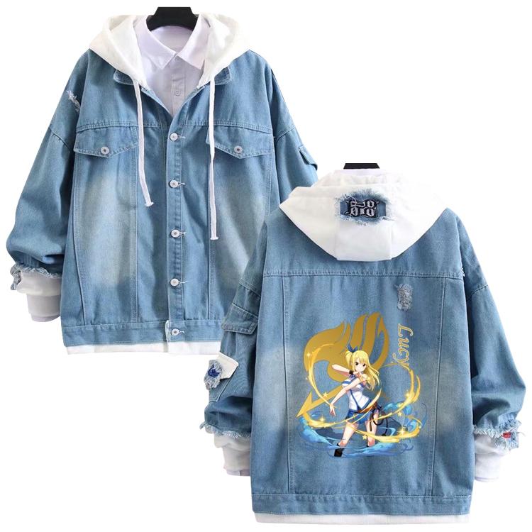  Fairy tail anime stitching denim jacket top sweater from S to 4XL