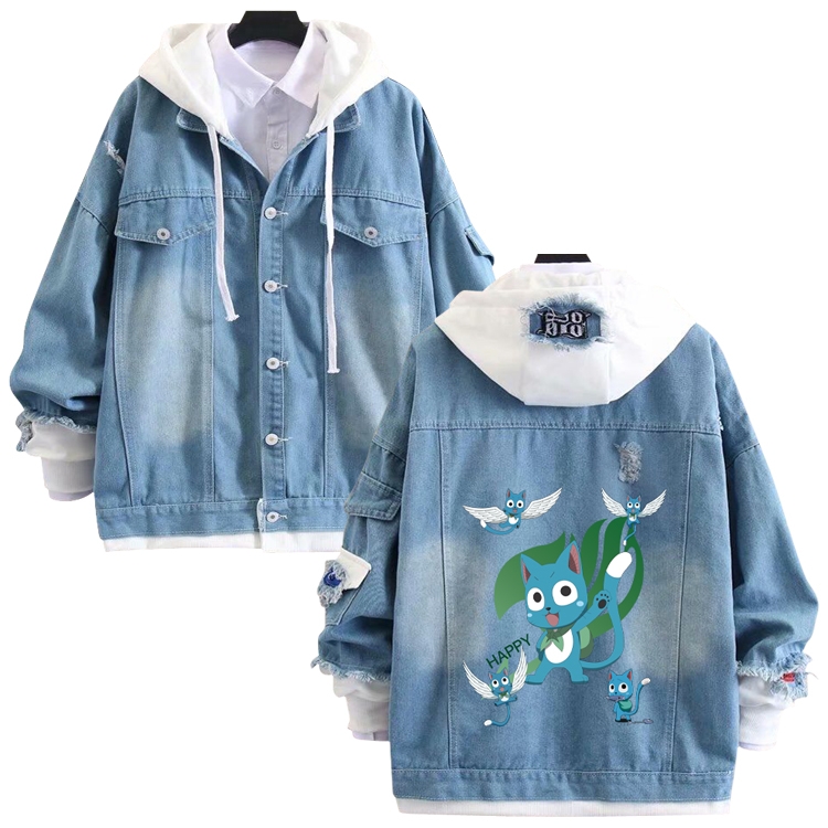 Fairy tail anime stitching denim jacket top sweater from S to 4XL