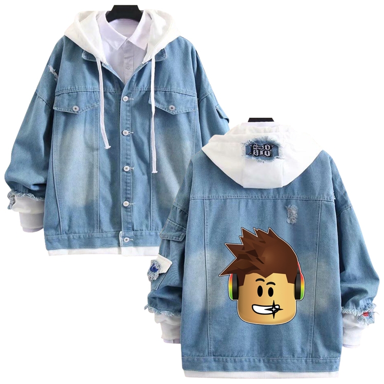 Robllox anime stitching denim jacket top sweater from S to 4XL