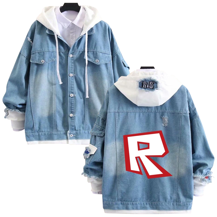 Robllox anime stitching denim jacket top sweater from S to 4XL