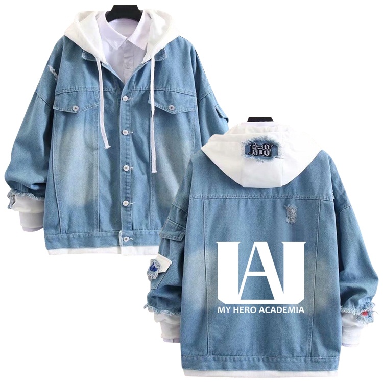 My Hero Academia anime stitching denim jacket top sweater from S to 4XL